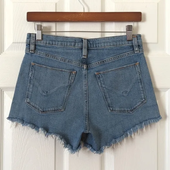 Hudson Gemma Medium Wash Mid Rise Relaxed Fit Cut Off Raw Hem Denim Shorts 26