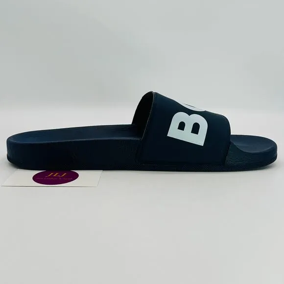 Hugo Boss Men's BOSS Logo Italian-Made Slide Sandals Dark Blue Size 46 IT/ 13 US