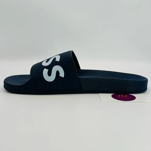 Hugo Boss Men's BOSS Logo Italian-Made Slide Sandals Dark Blue Size 46 IT/ 13 US