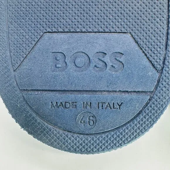 Hugo Boss Men's BOSS Logo Italian-Made Slide Sandals Dark Blue Size 46 IT/ 13 US
