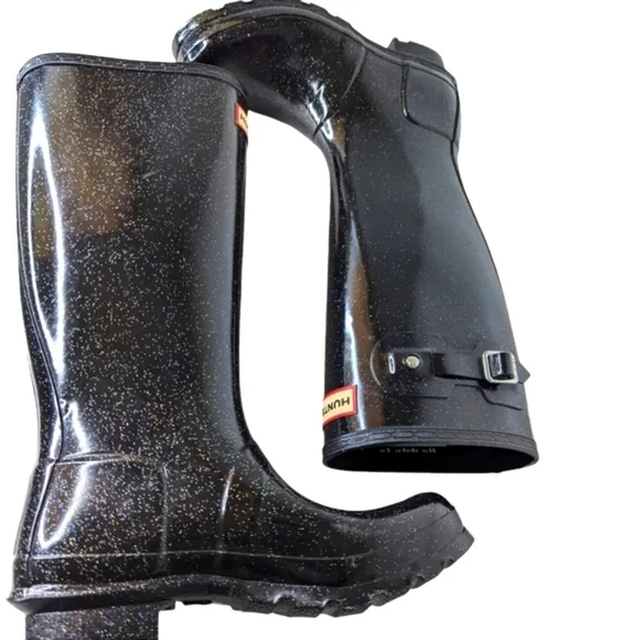 Hunter Girls Original Tall Rain Boots Starcloud Glitter Black Big Kids Size 5
