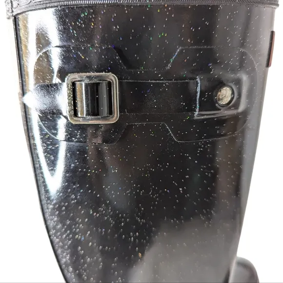 Hunter Girls Original Tall Rain Boots Starcloud Glitter Black Big Kids Size 5