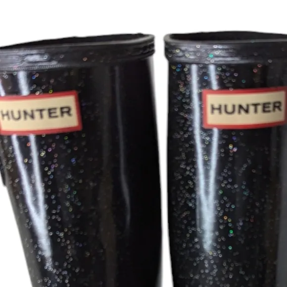 Hunter Girls Original Tall Rain Boots Starcloud Glitter Black Big Kids Size 5