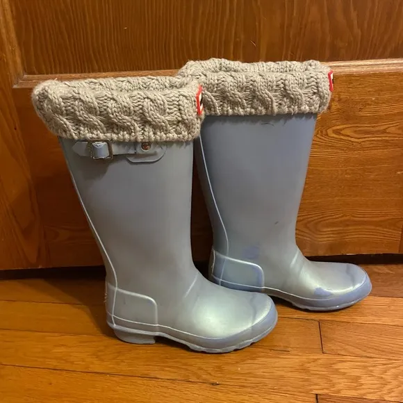 Hunter Kids Blue Rain Boots with socks