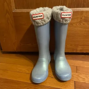 Hunter Kids Blue Rain Boots with socks