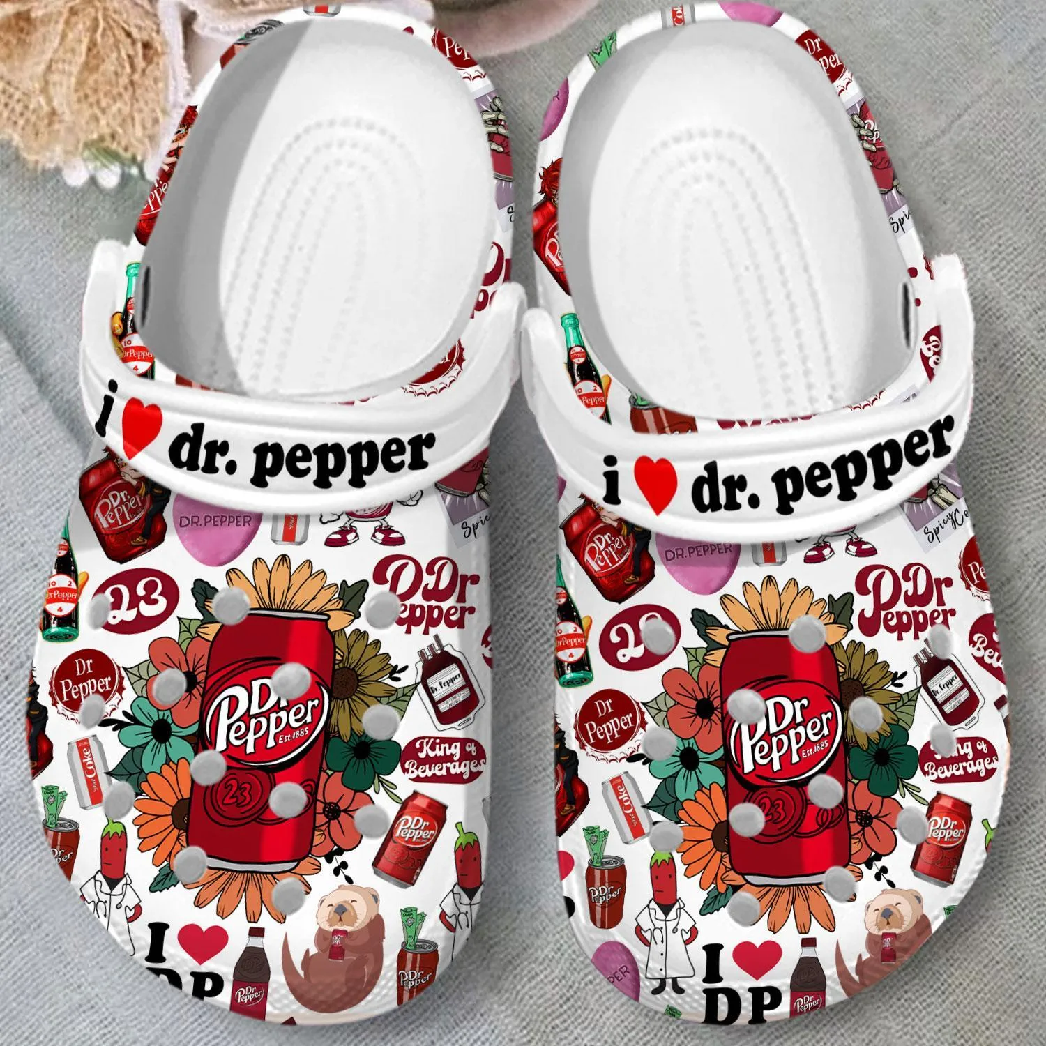 I love Dr. Pepper  King Of Beverages Floral Clogs