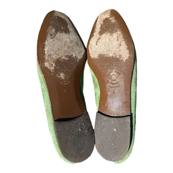 J. Crew Sz 6 Manhattan Loafers Green Suede Leather Bow Slip On Shoe Italy 62042