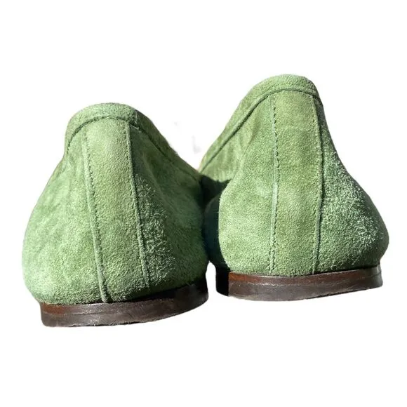 J. Crew Sz 6 Manhattan Loafers Green Suede Leather Bow Slip On Shoe Italy 62042