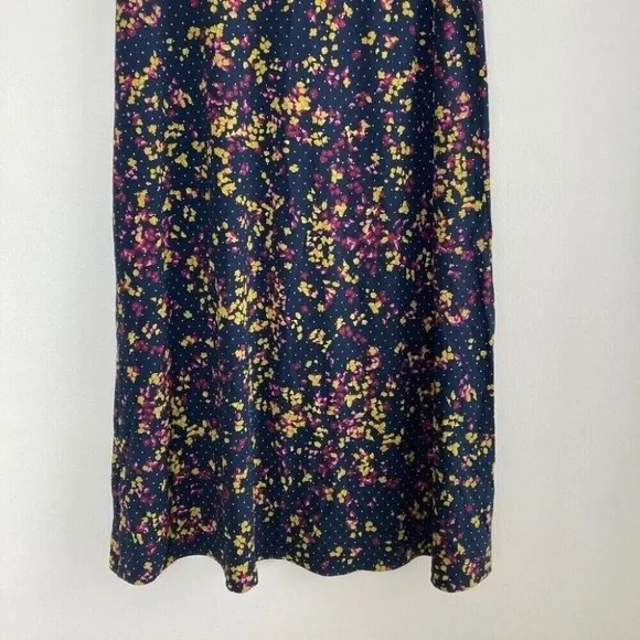 J Jill Wearever Blue Floral and Dot Soft A-line Midi Skirt Small