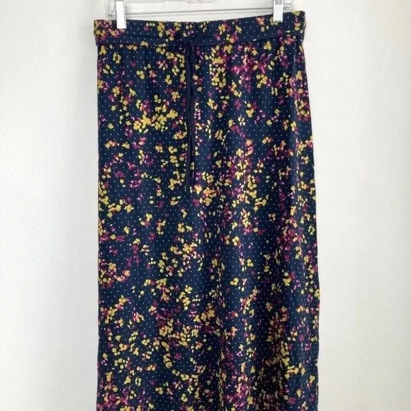 J Jill Wearever Blue Floral and Dot Soft A-line Midi Skirt Small