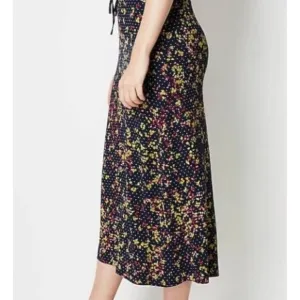 J Jill Wearever Blue Floral and Dot Soft A-line Midi Skirt Small