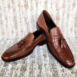 Johnston &amp; Murphy &quot;Larsey&quot; Tassel Loafer Brown Mahogany Leather | Size 9.5