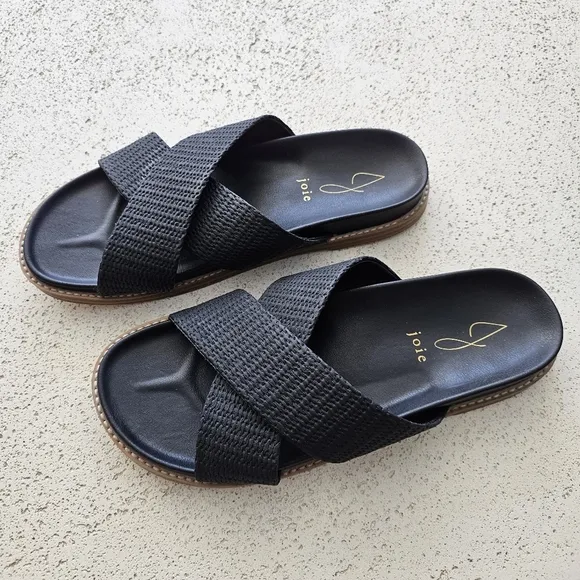 Joie Nell Black Woven Crisscross Slide Sandals Size 8