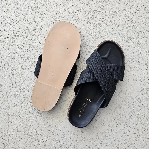 Joie Nell Black Woven Crisscross Slide Sandals Size 8
