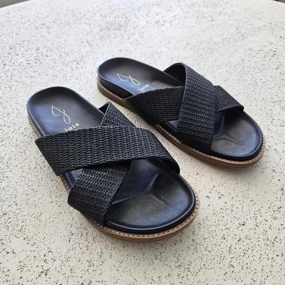 Joie Nell Black Woven Crisscross Slide Sandals Size 8