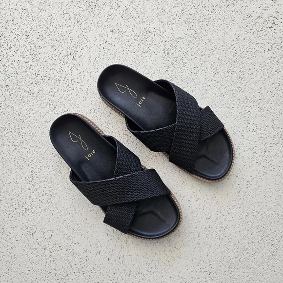Joie Nell Black Woven Crisscross Slide Sandals Size 8