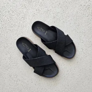 Joie Nell Black Woven Crisscross Slide Sandals Size 8