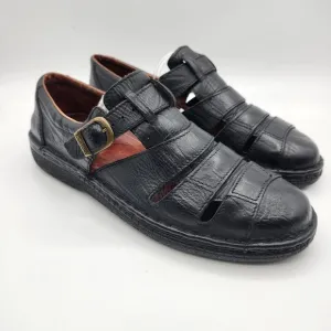 Josef Seibel Leather Peasant Fisherman Sandals Buckle Shoes Black Men's 12