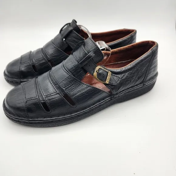 Josef Seibel Leather Peasant Fisherman Sandals Buckle Shoes Black Men's 12