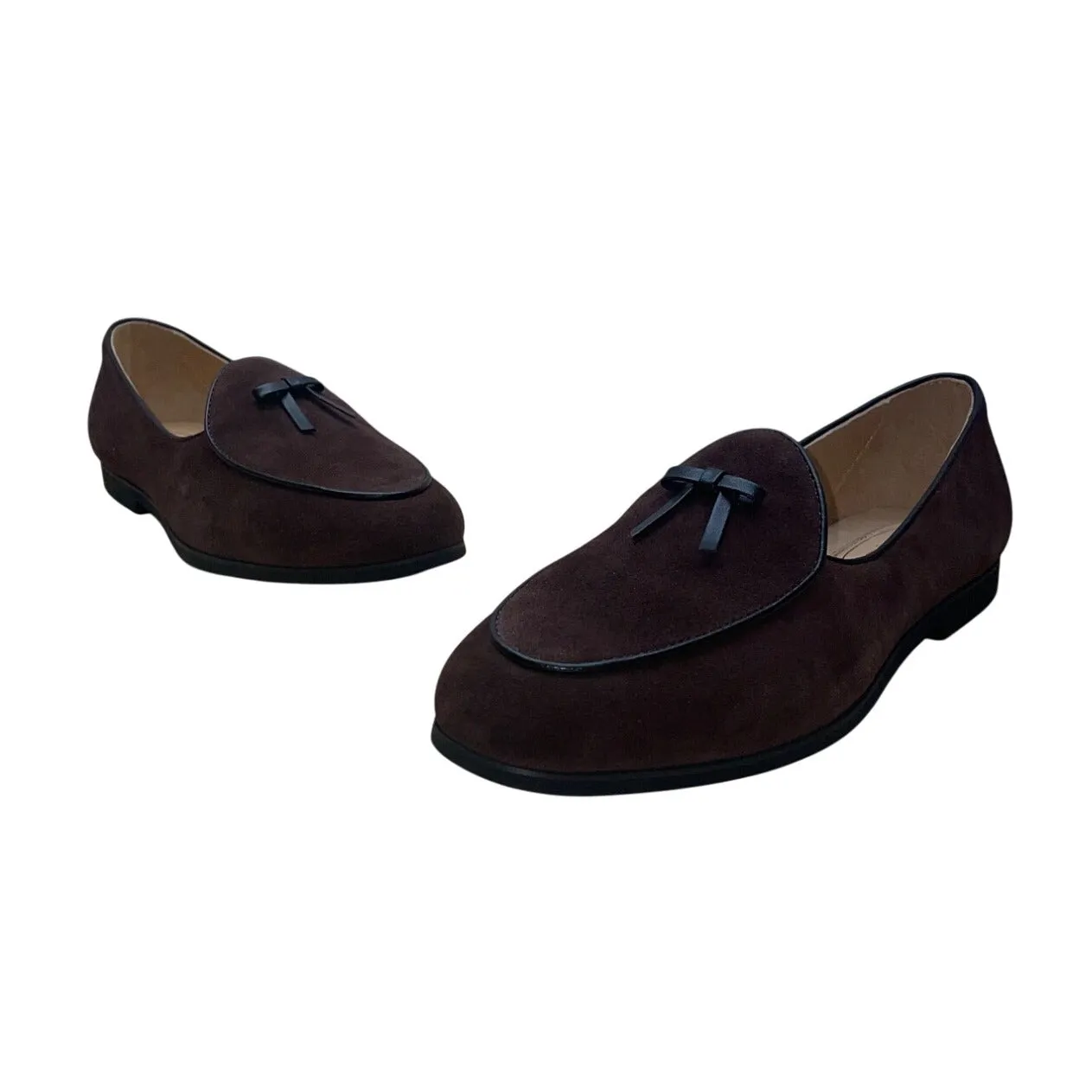 Journey West Womens Coffee Suede Bow Detail Loafers Size 7M - New