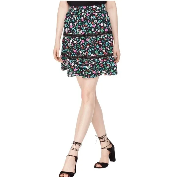 Kate Spade New York Greenhouse Lace Inset Floral A-Line Silk Skirt Size 00