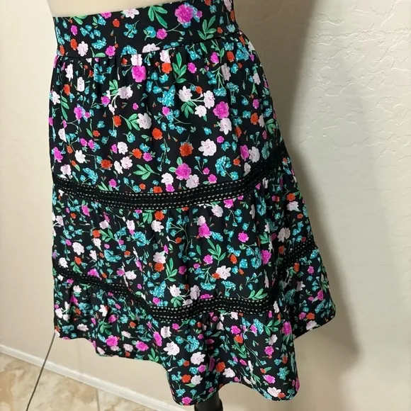 Kate Spade New York Greenhouse Lace Inset Floral A-Line Silk Skirt Size 00