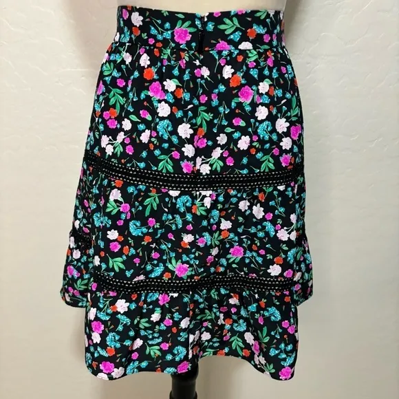 Kate Spade New York Greenhouse Lace Inset Floral A-Line Silk Skirt Size 00