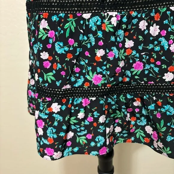 Kate Spade New York Greenhouse Lace Inset Floral A-Line Silk Skirt Size 00