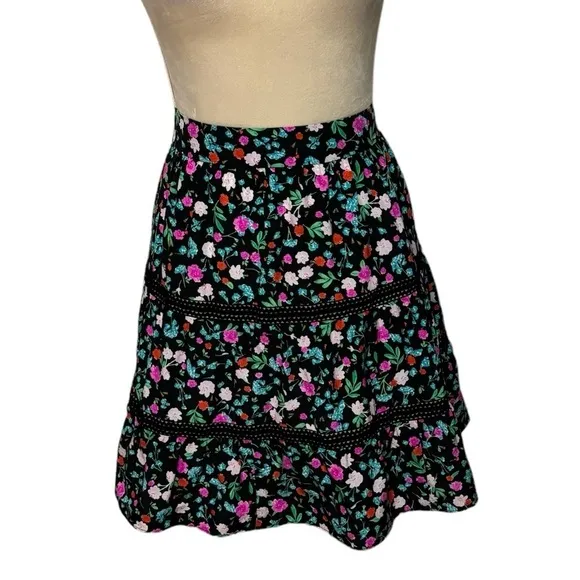 Kate Spade New York Greenhouse Lace Inset Floral A-Line Silk Skirt Size 00