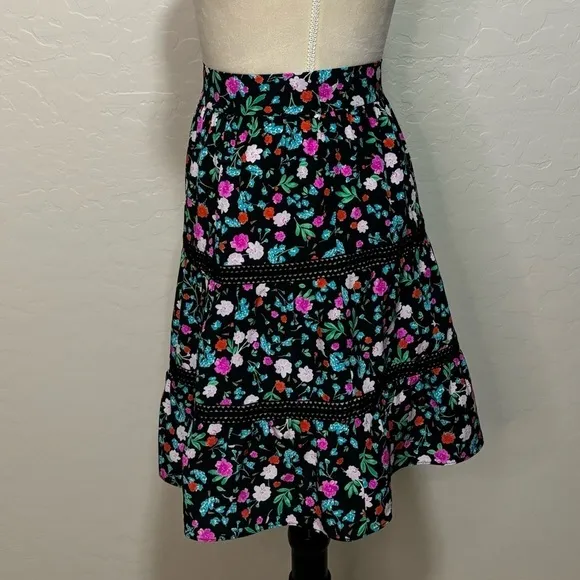 Kate Spade New York Greenhouse Lace Inset Floral A-Line Silk Skirt Size 00