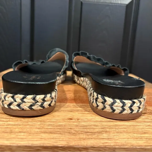 Kate Spade Zahara black ruffle rafia slides Sandals 7.5
