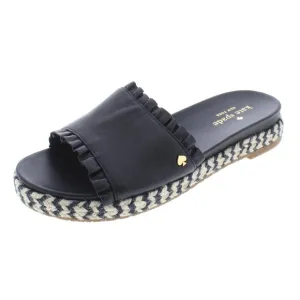 Kate Spade Zahara black ruffle rafia slides Sandals 7.5