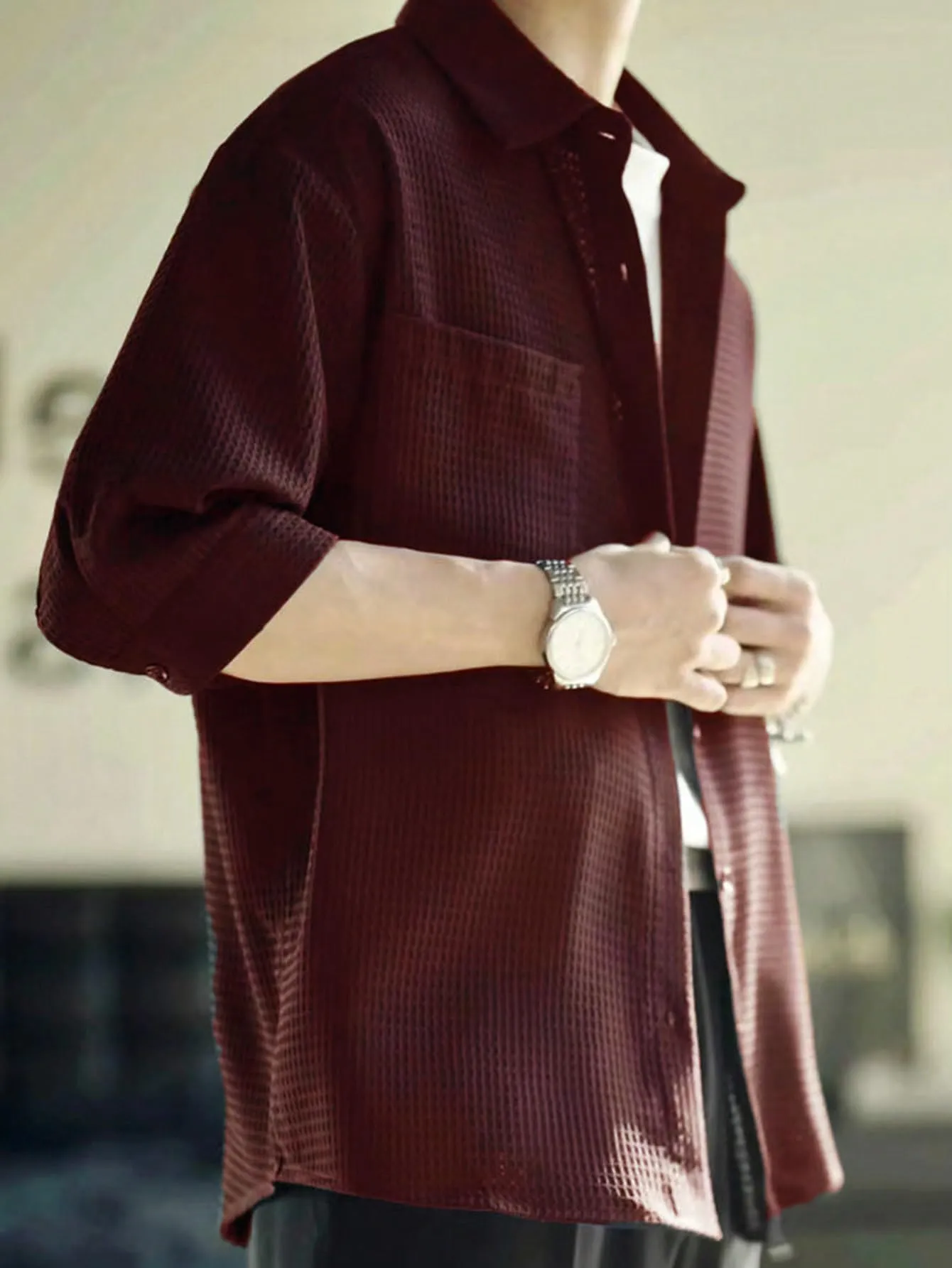 Leriya Fashion Textured Shirts for Men || Casual Shirt for Men || Shirt for Men|| Men Stylish Shirt || Men Fancy Shirt || Men Full Sleeve Shirt || Plain Shirts for Men (Small, Maroon)