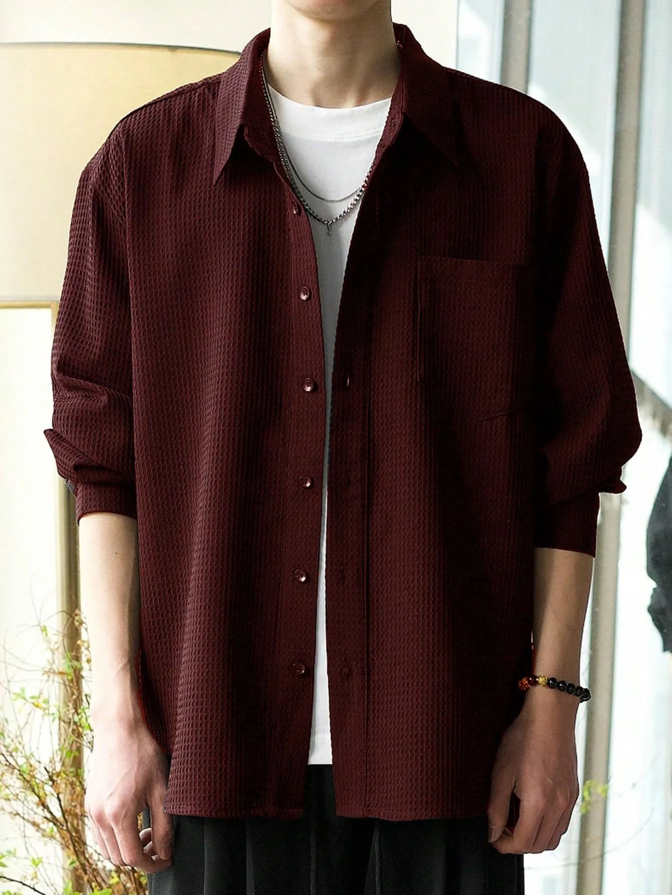 Leriya Fashion Textured Shirts for Men || Casual Shirt for Men || Shirt for Men|| Men Stylish Shirt || Men Fancy Shirt || Men Full Sleeve Shirt || Plain Shirts for Men (Small, Maroon)