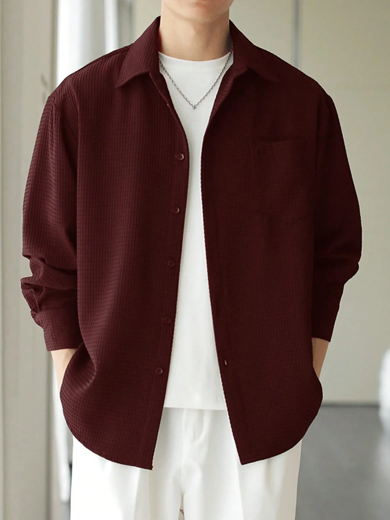 Leriya Fashion Textured Shirts for Men || Casual Shirt for Men || Shirt for Men|| Men Stylish Shirt || Men Fancy Shirt || Men Full Sleeve Shirt || Plain Shirts for Men (Small, Maroon)