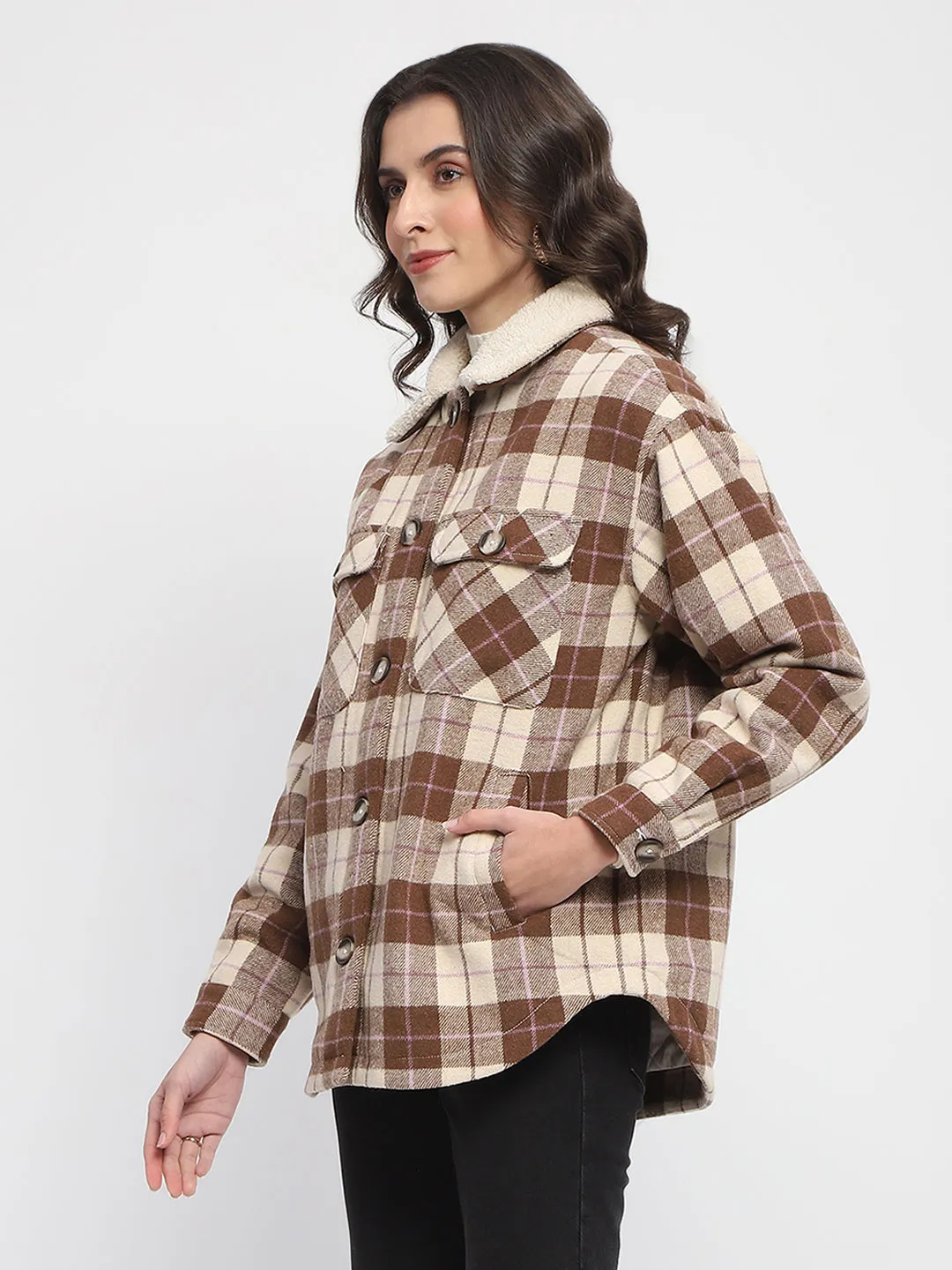 Madame Chequered Button Up Brown Shacket
