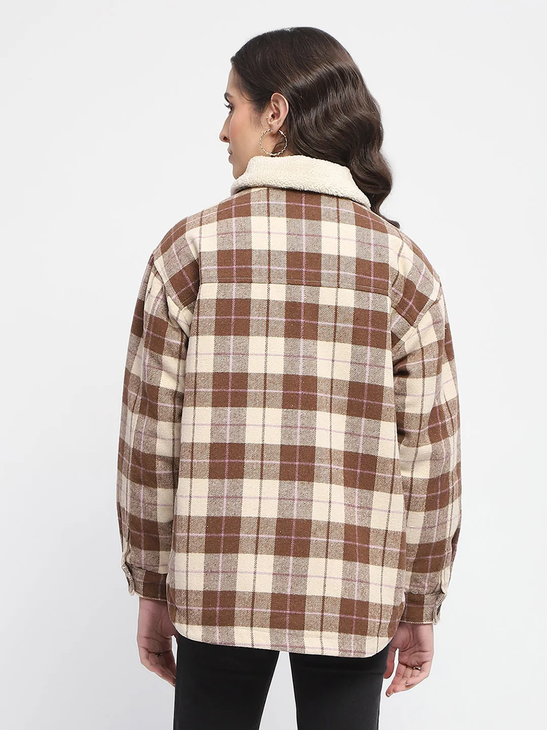Madame Chequered Button Up Brown Shacket
