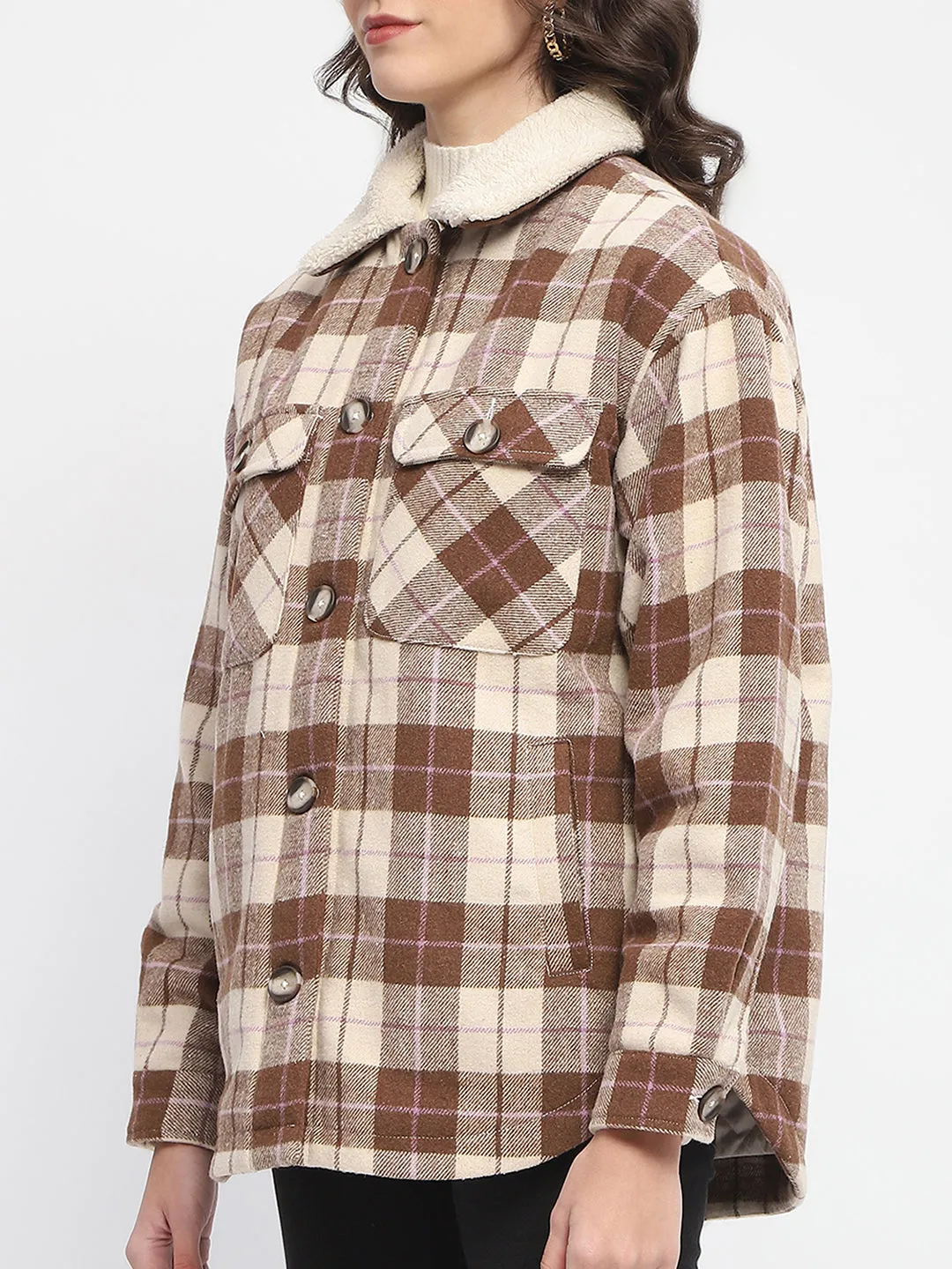 Madame Chequered Button Up Brown Shacket