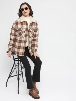 Madame Chequered Button Up Brown Shacket