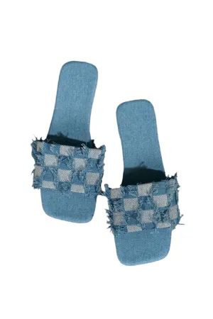 Madeline - Plaid Frayed Woman's Denim Slippers