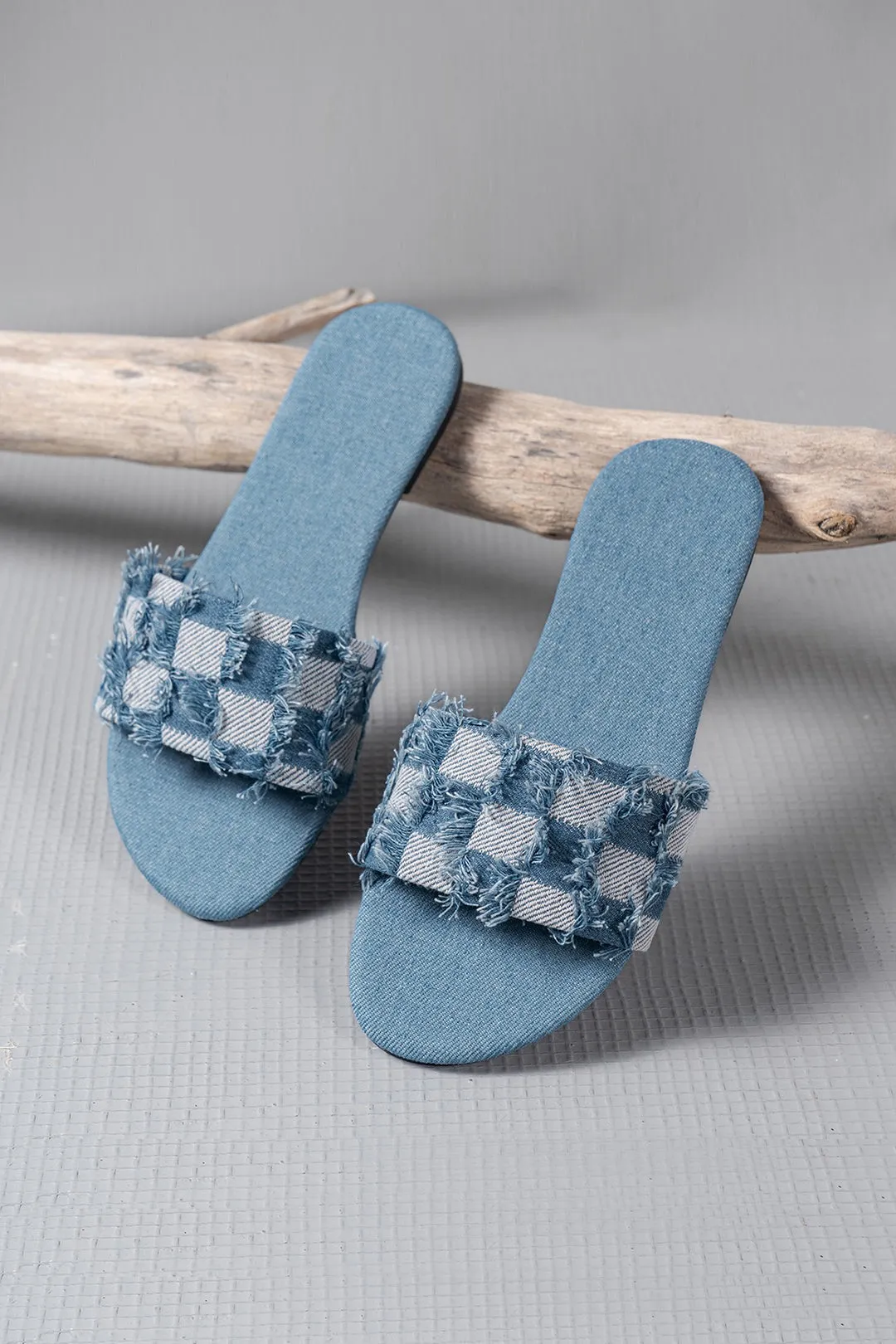 Madeline - Plaid Frayed Woman's Denim Slippers