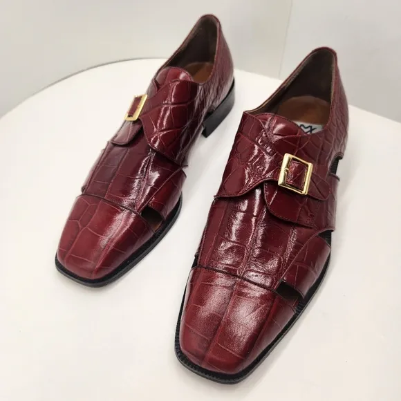 Marco Vicci dress sandals men's 11M red leather croc embossed cut out city monk