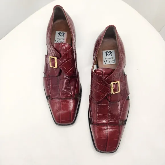 Marco Vicci dress sandals men's 11M red leather croc embossed cut out city monk