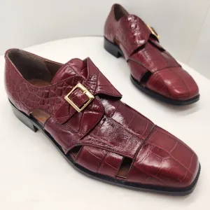Marco Vicci dress sandals men's 11M red leather croc embossed cut out city monk