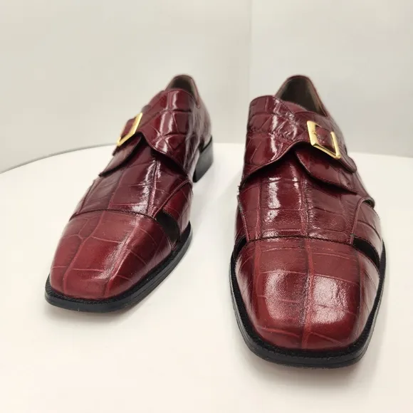 Marco Vicci dress sandals men's 11M red leather croc embossed cut out city monk