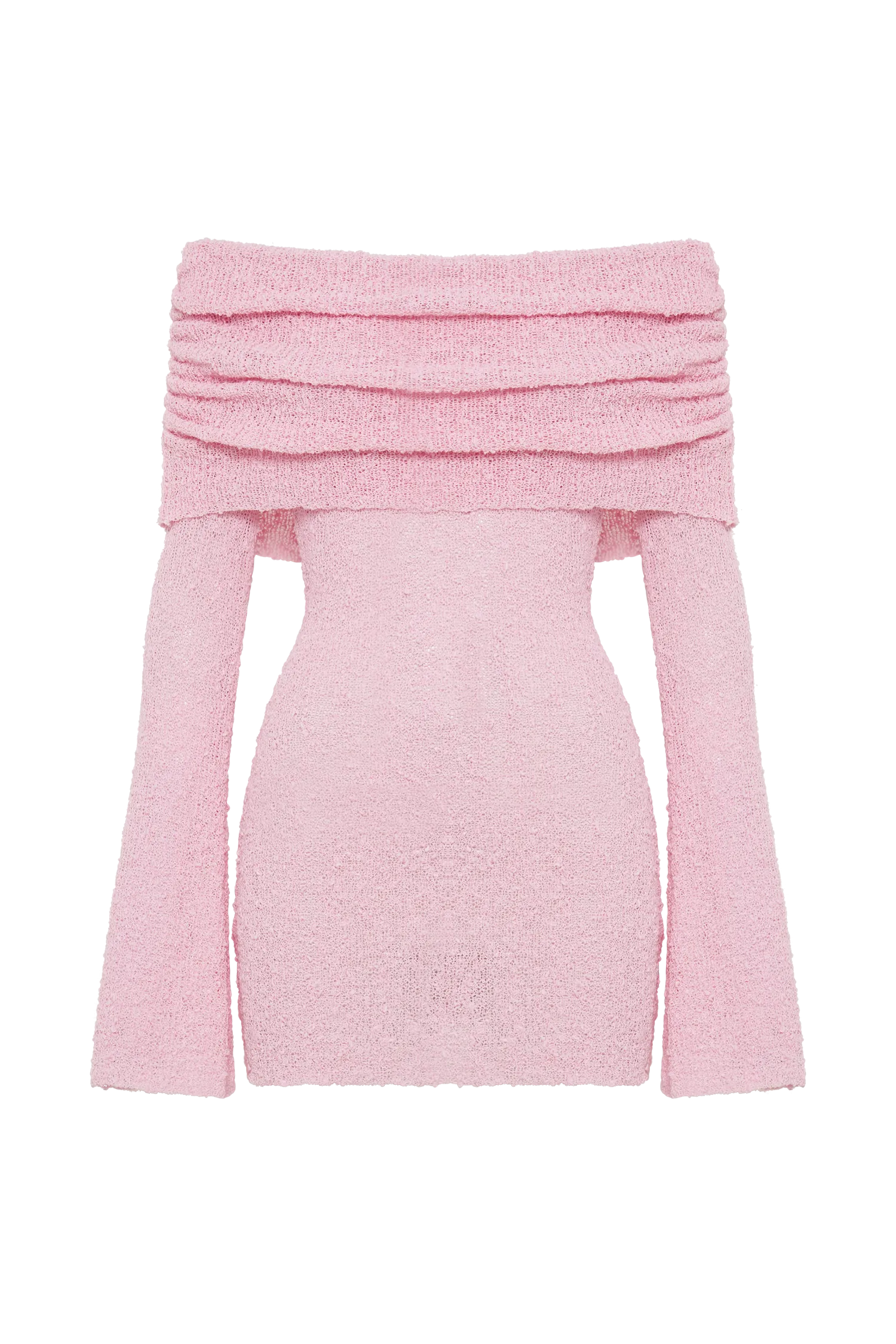 Marisol Off Shoulder Boucle Mini Dress - Baby Pink