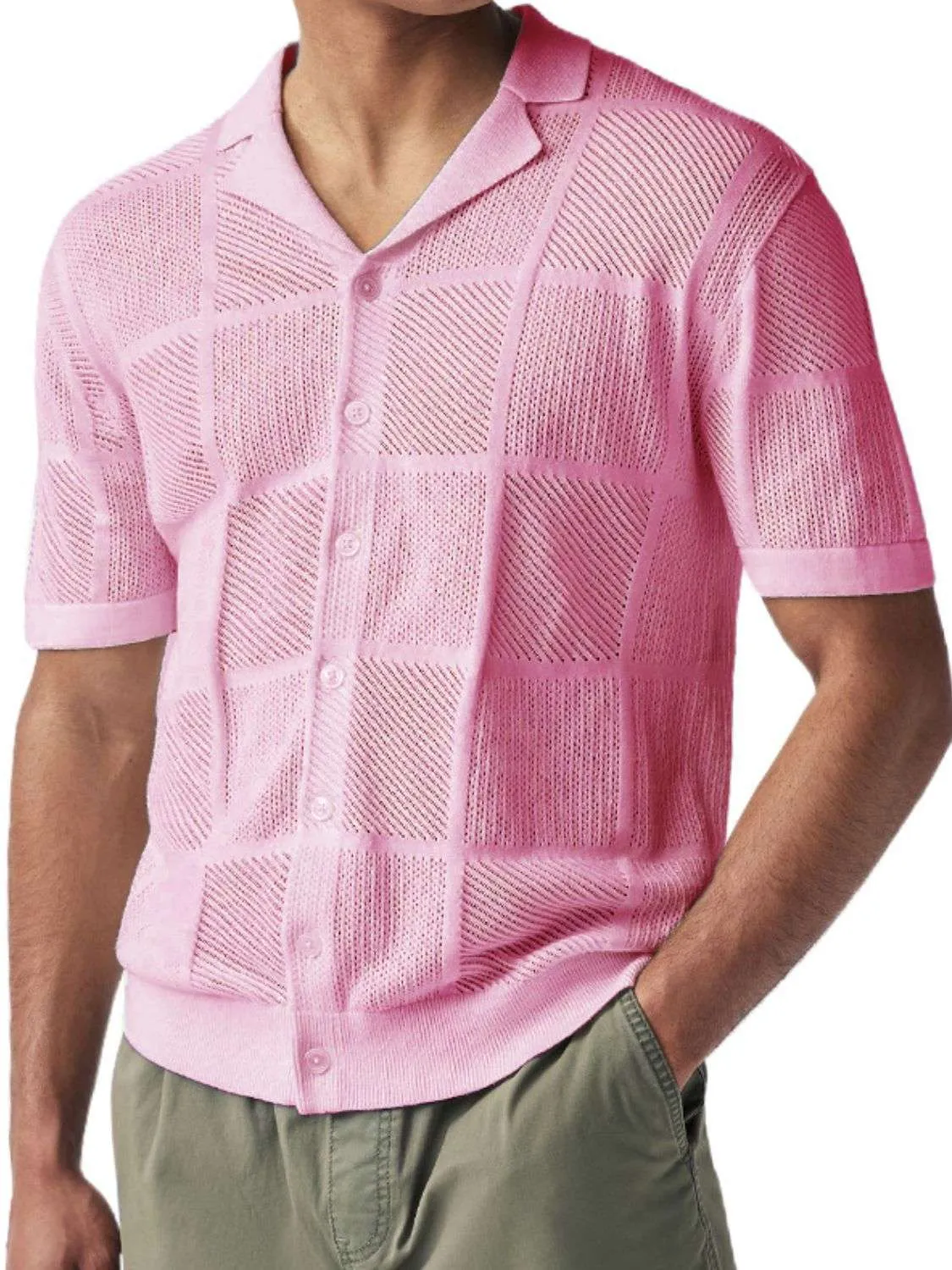 Men's Checkered Shirt - Button Down Eyelet Design