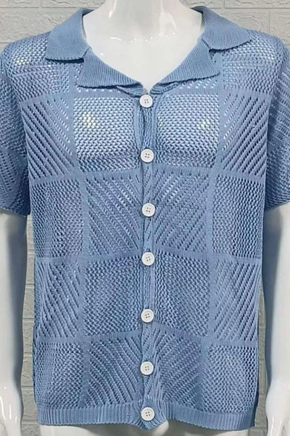 Men's Checkered Shirt - Button Down Eyelet Design