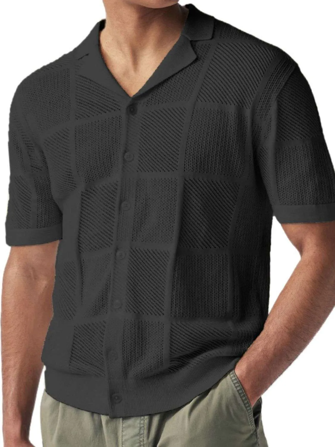 Men's Checkered Shirt - Button Down Eyelet Design