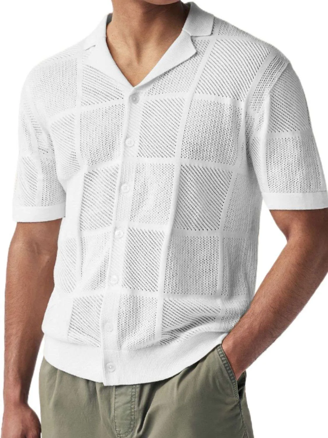 Men's Checkered Shirt - Button Down Eyelet Design